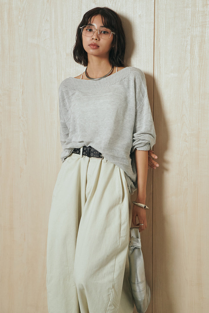 [SET]麻混リラックスニットトップス+ベルト付きカラーデニムパンツ(2set)