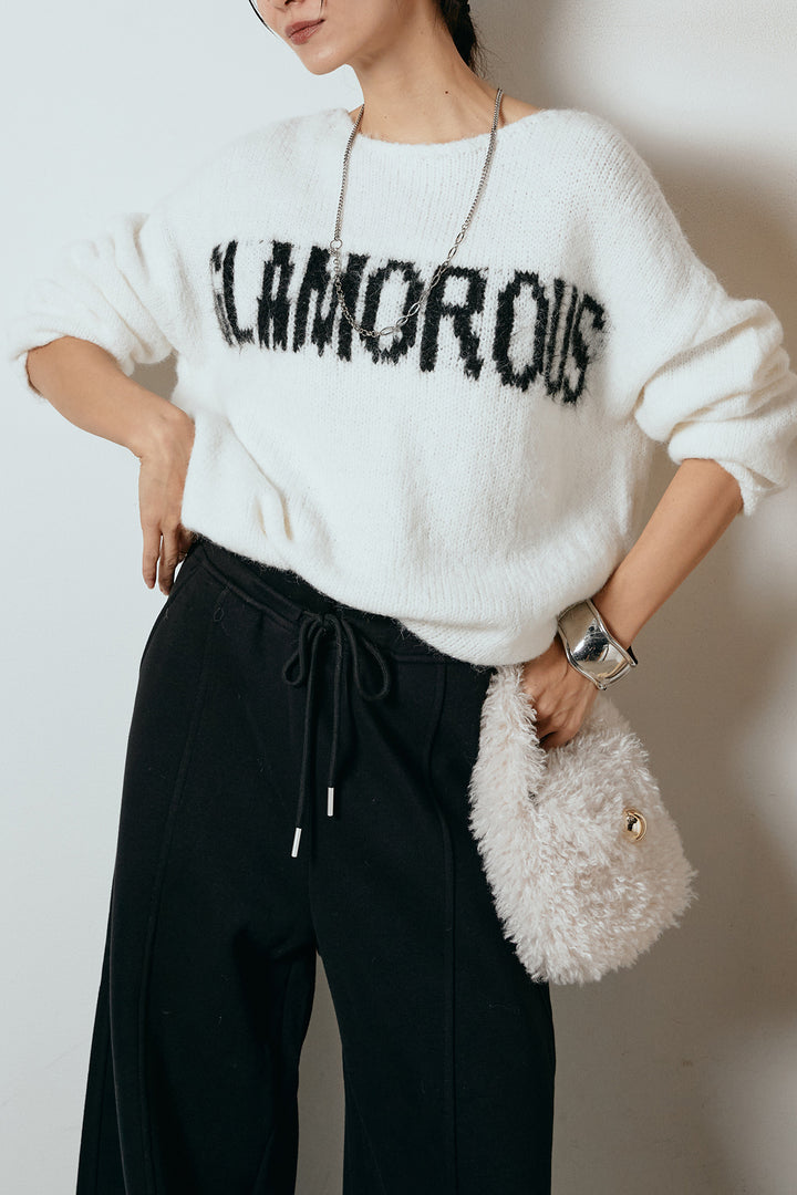 [SET]フロントロゴデザインニットトップス+スウェットワイドカーブパンツ(2set)