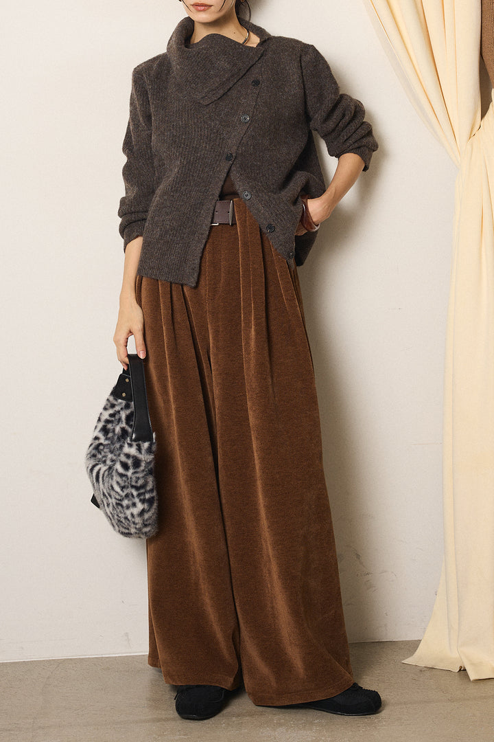 [SET]ボタンデザインネックニットプルオーバー+ベルトループコーデュロイワイドパンツ(2set)