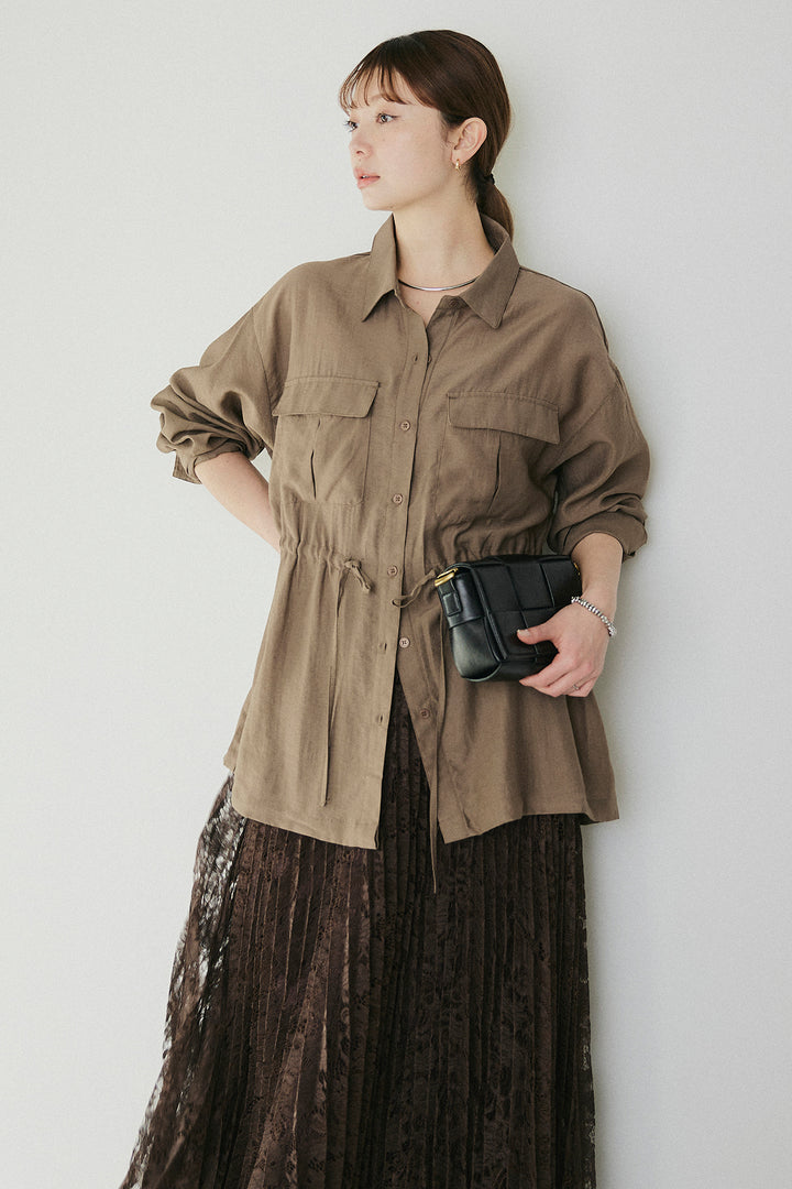 [SET]リネンブレンドシアーサファリシャツ+リラックスプリーツスカート(2set)