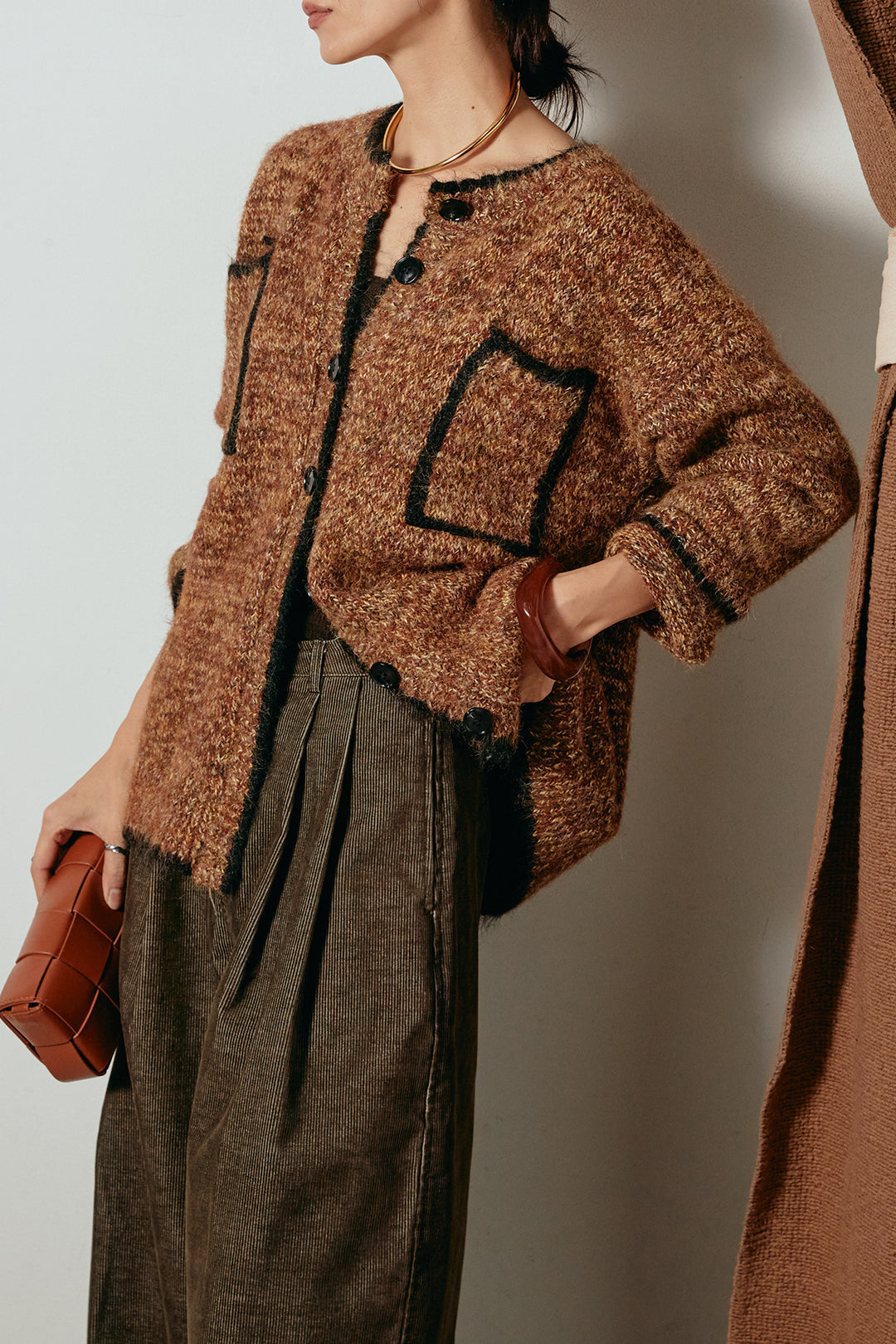 [SET]ミックスニットポケットカーディガン+フロントタック入りコーデュロイパンツ(2set)