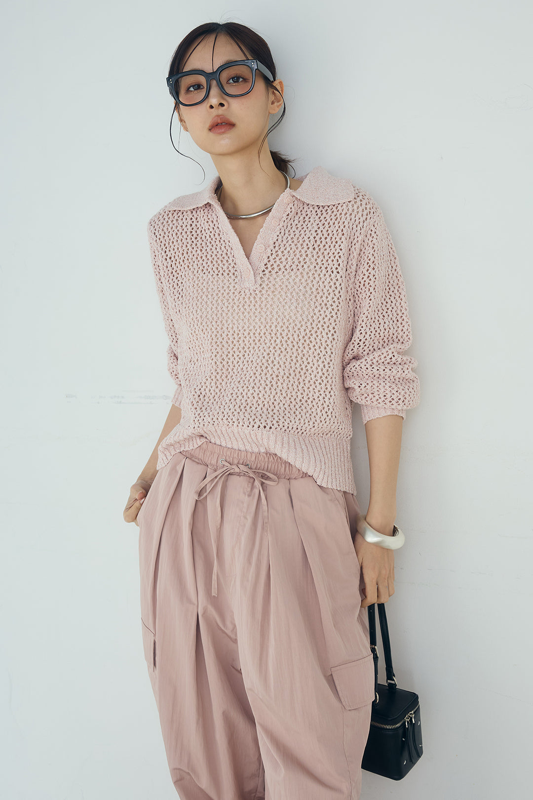 [SET]ミックスメッシュポロニット+撥水ジョガーパンツ(2set)