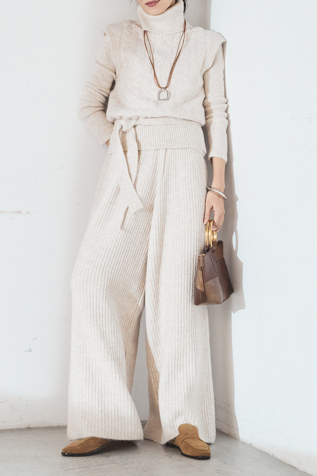 [SET]3ピースハイネックニットベストSETUP