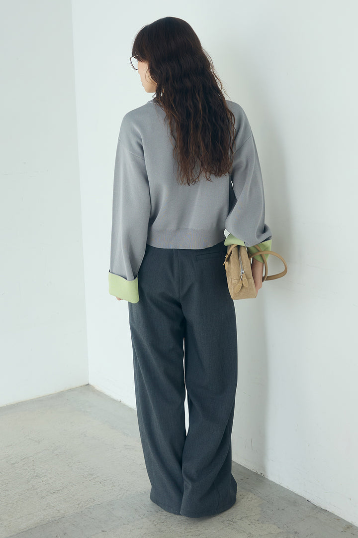 [SET]レーヨンポリダブルフェイスカーディガン+サイドベルトタック入りスラックス(2set)