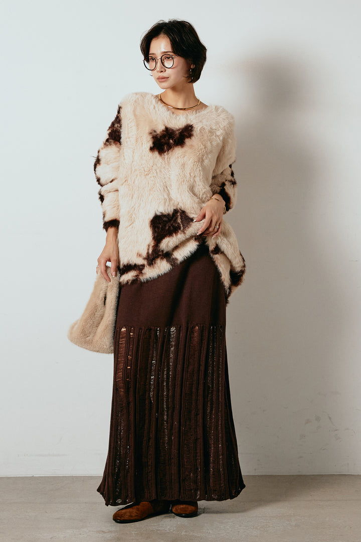 [SET]タイダイ柄シャギーニットトップス+裾シアーリブスカート(2set)