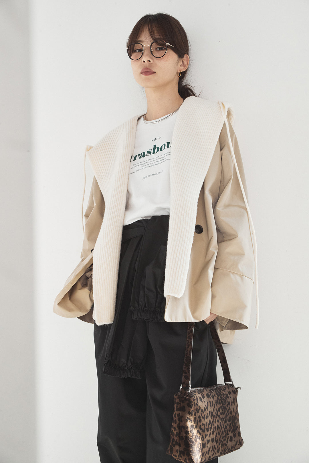 [SET]ナイロントレンチコート+合繊ツイルスタンドウエスト巻きジョガーパンツ(2set)