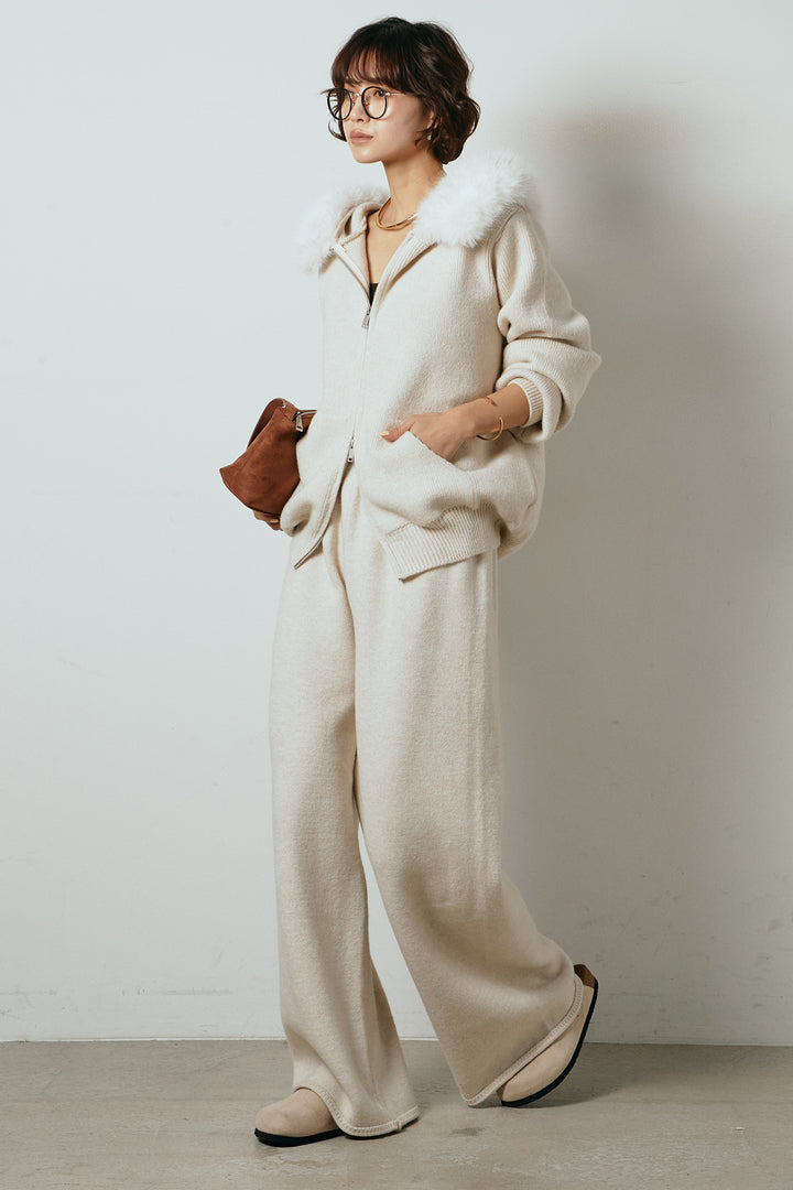 【着回しセット】[SET]ファー付きフーディーニットSETUP+ストライプドッキングニットポロSETUP(2set)