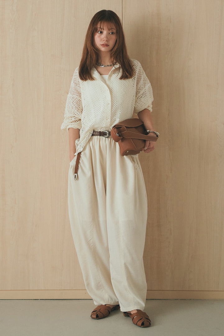 [SET]長袖襟付きレースシャツ+ポケットタックフォルムパンツ(2set)