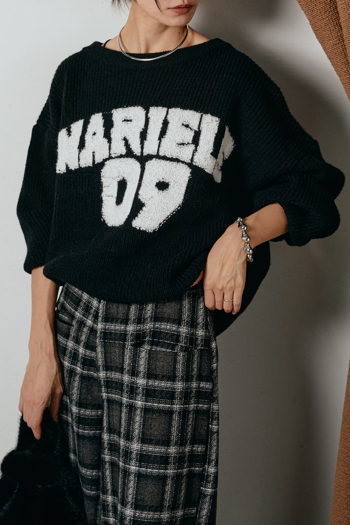 [SET]ロゴジャガードニットトップス+ルーズタータンチェックワイドパンツ(2set)