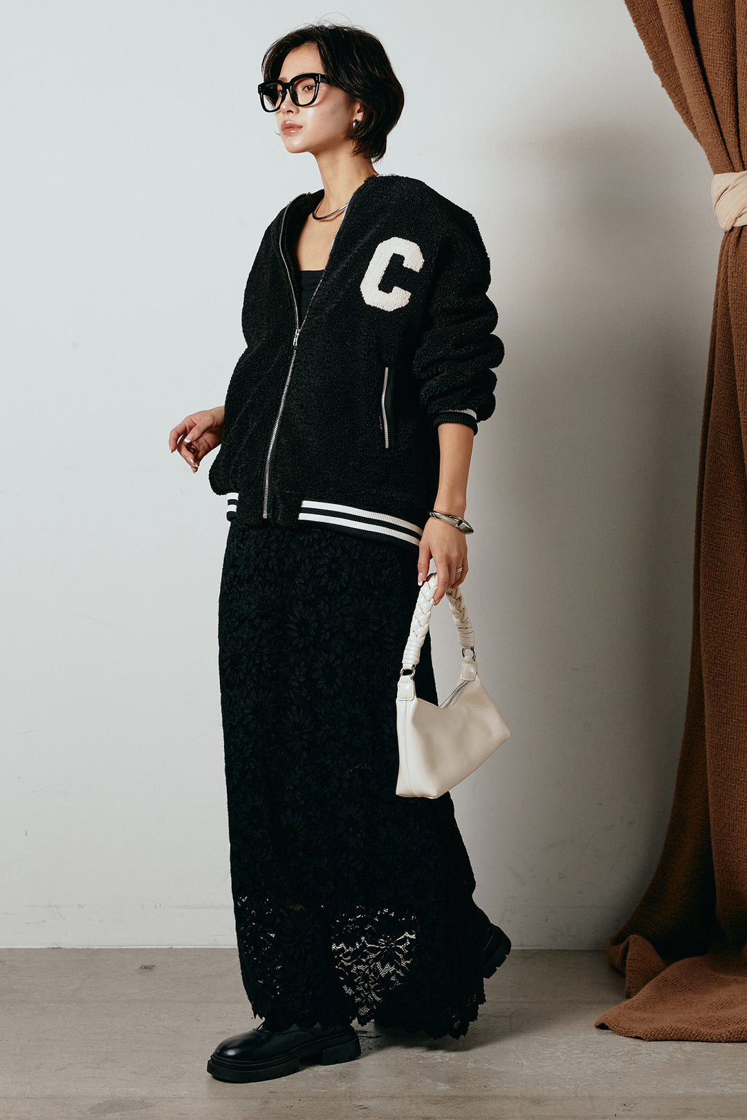 [SET]ロゴスタジャンボアブルゾン+花柄刺繍ベロアフレアスカート(2set)