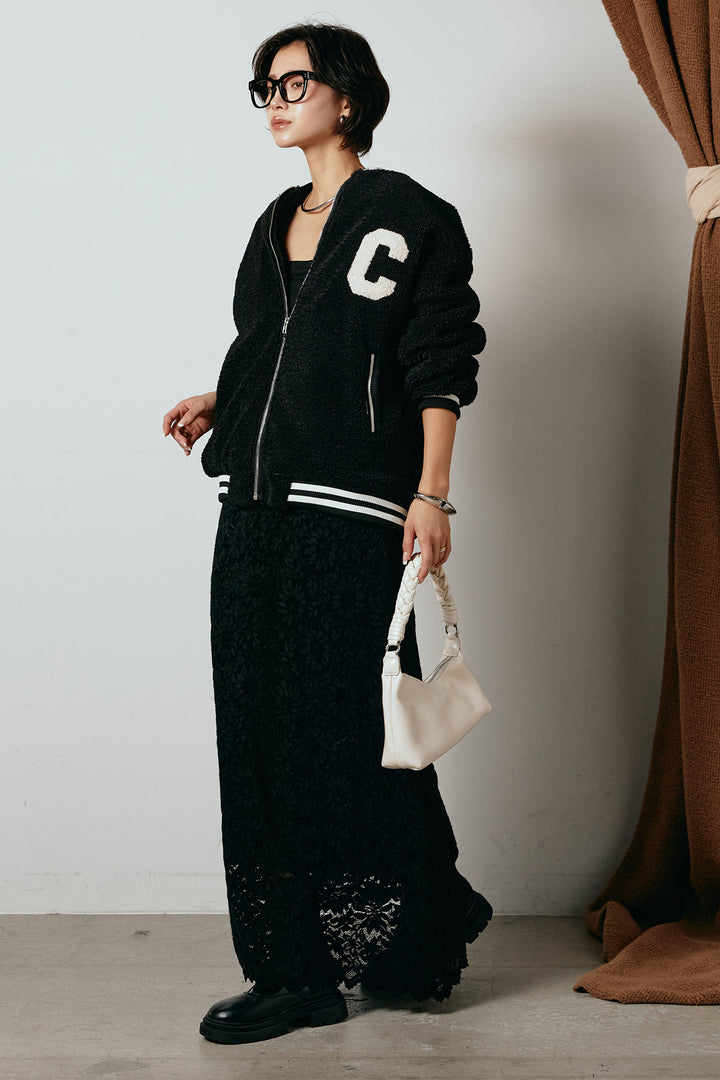 [SET]ロゴスタジャンボアブルゾン+花柄刺繍ベロアフレアスカート(2set)