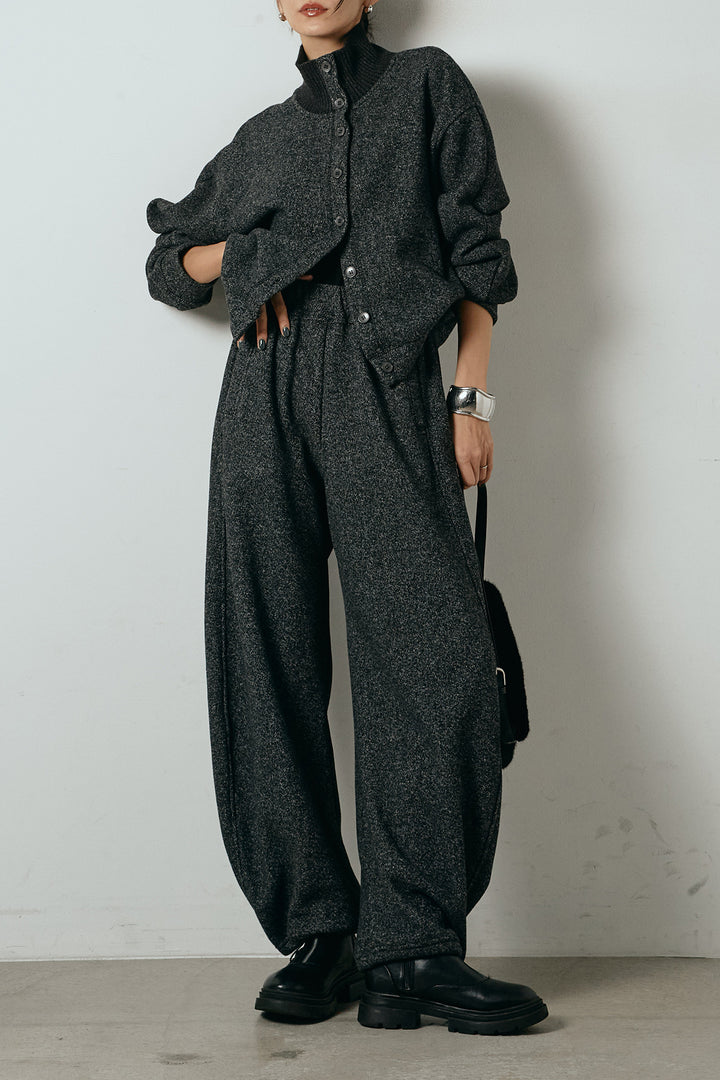 [SET]リブスタンドネックボタントップスSETUP