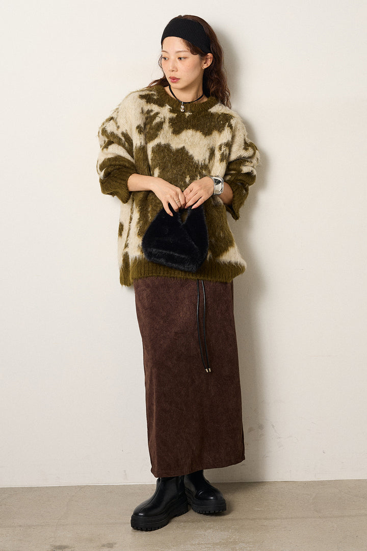 【着回しセット】[SET]モヘアタッチマーブルニット+タック入りコーデュロイワイドパンツ+ロープベルト付きスウェード調スカート(3set)