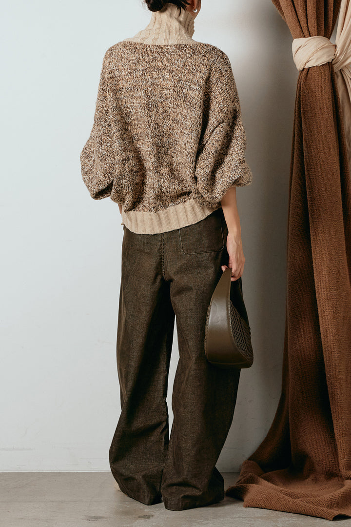 [SET]ハイネックミックスニットカーディガン+フロントタック入りコーデュロイパンツ(2set)