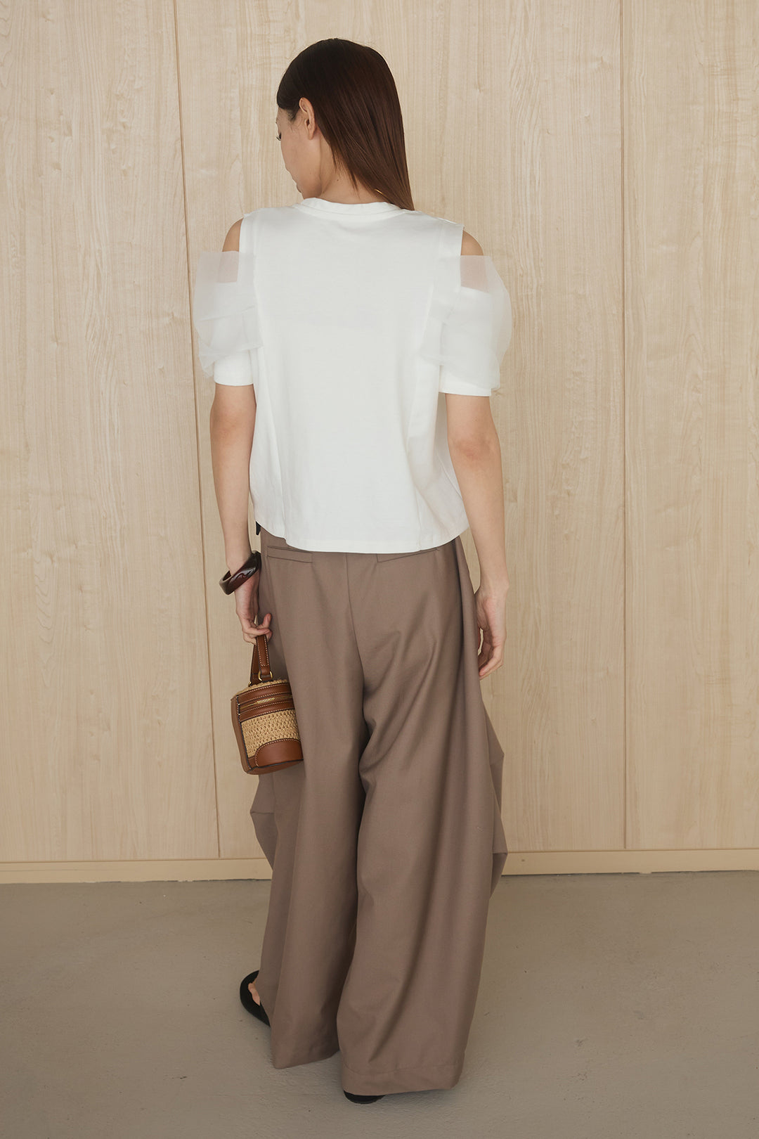 [SET]シアーレイヤーデザインカットソー+ベルトループワイドパンツ(2set)