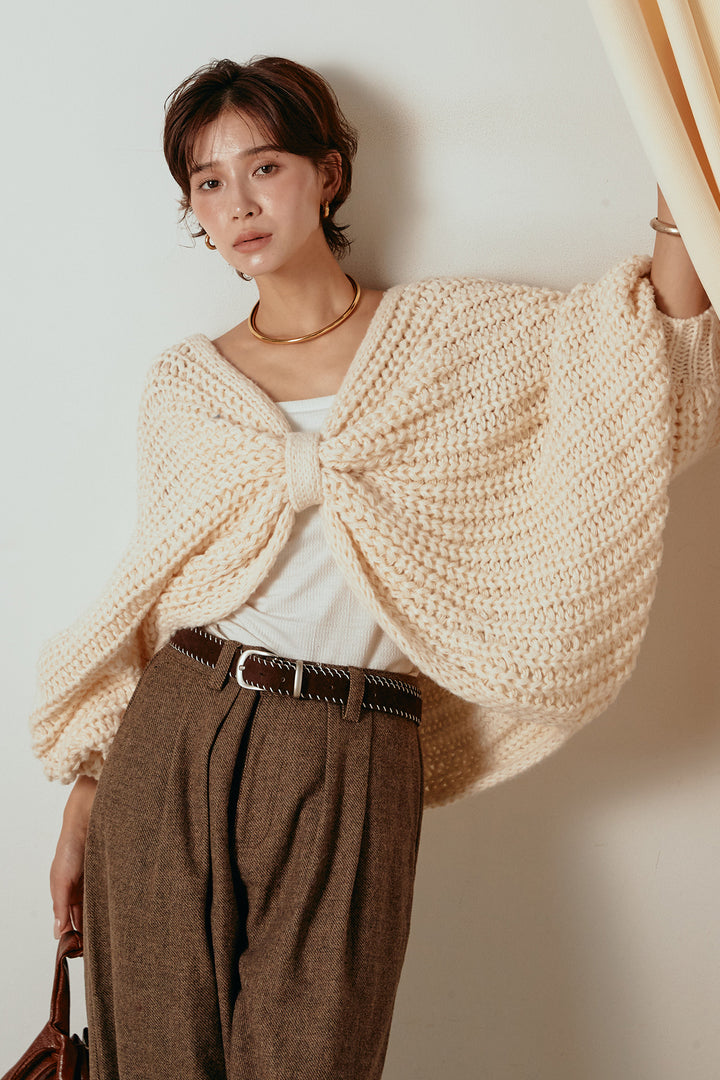 [SET]フロントツイストニット編みトップス+ステッチデザインベルト付きワイドパンツ(2set)