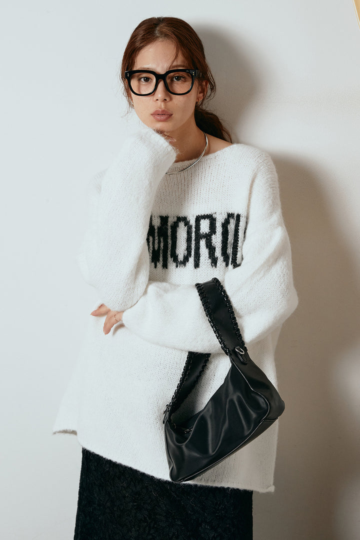 [SET]フロントロゴデザインニットトップス+花柄刺繍ベロアフレアスカート(2set)