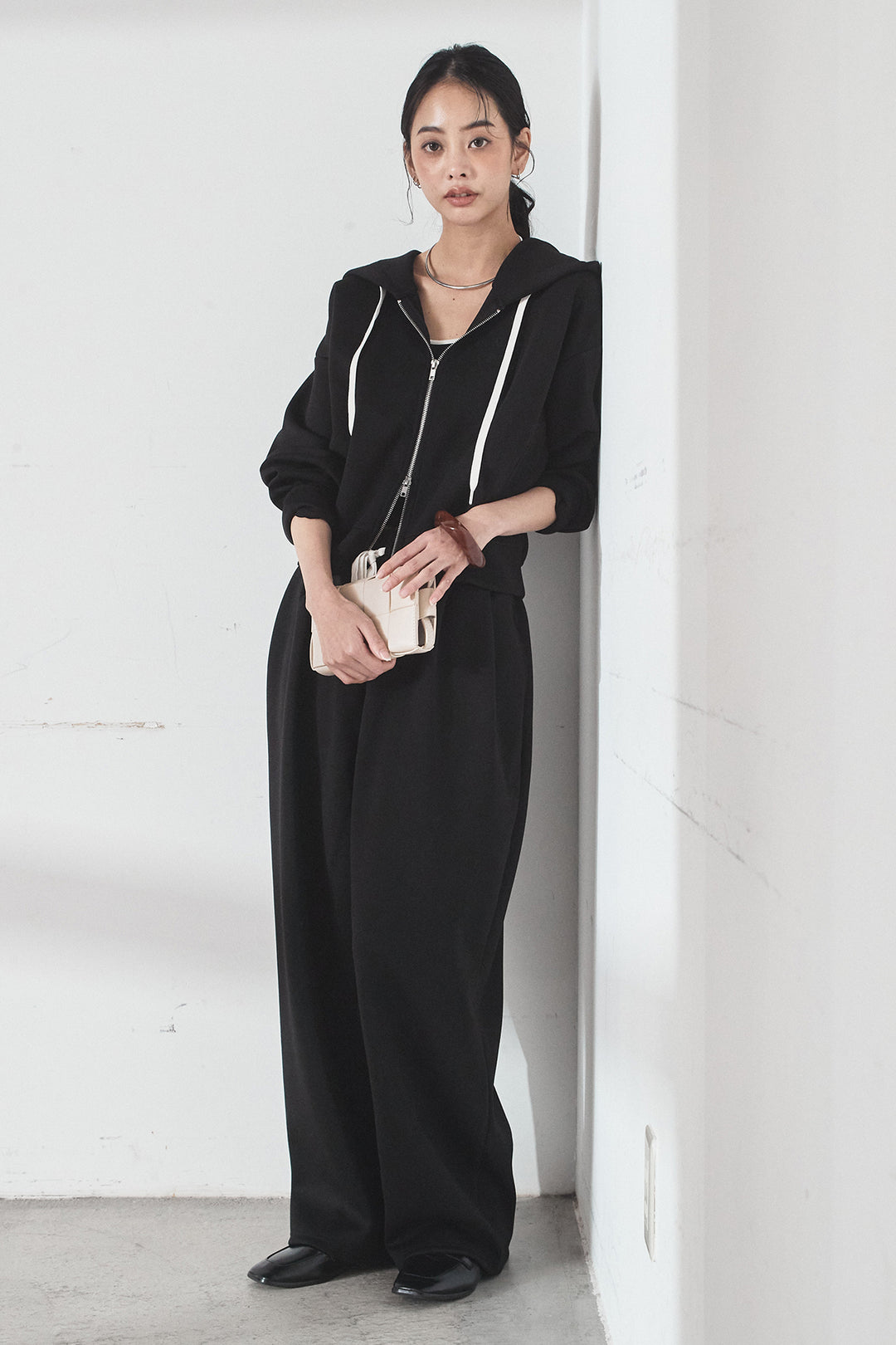 [SET]スウェットドルマンジップフードパーカー+スウェットコクーンイージーパンツ(2set)