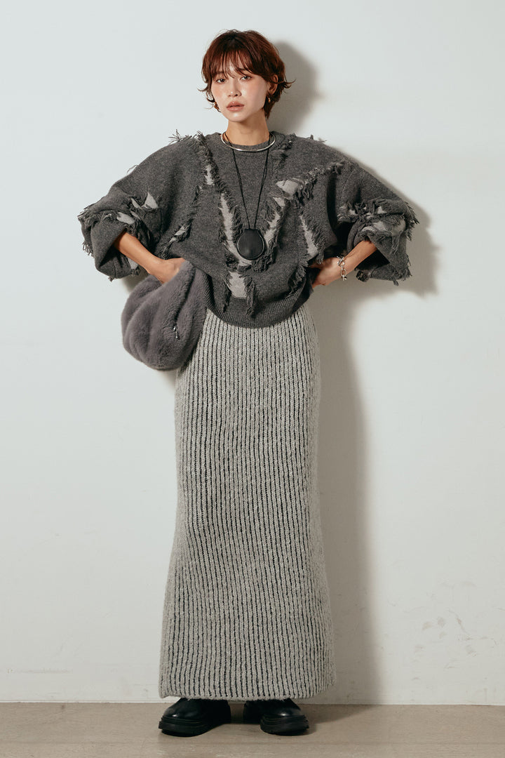 [SET]シャギージャガードニットトップス+アルパカタッチニットタイトスカート(2set)