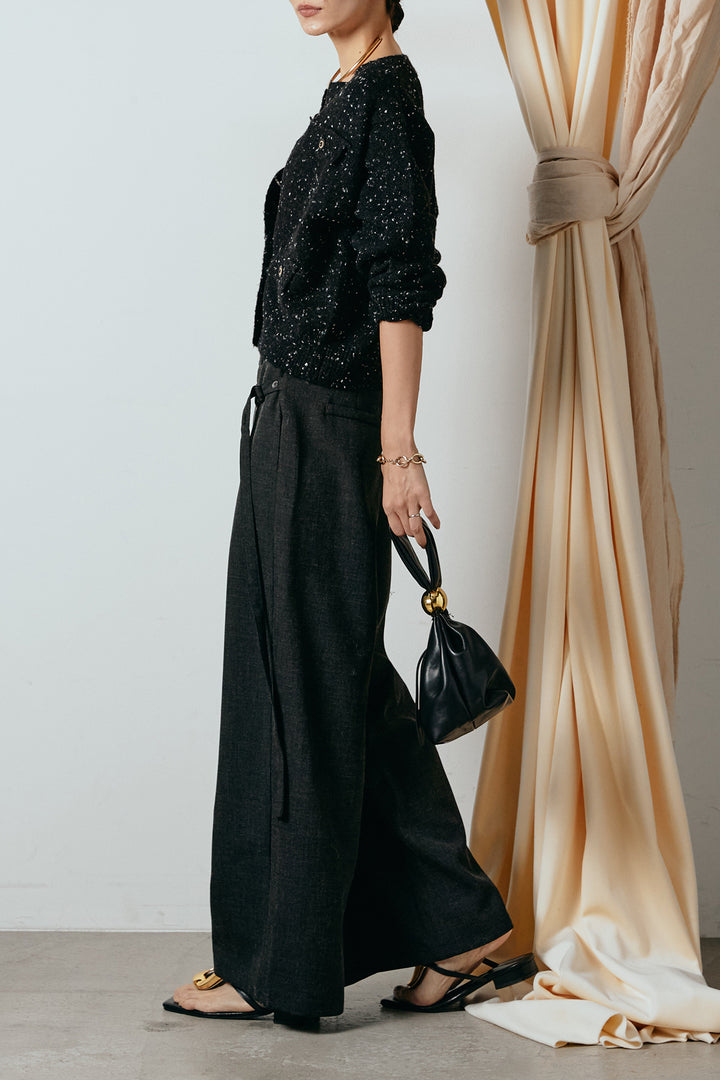 [SET]ネップニットカーディガン+ラップ巻きワイドスラックス(2set)