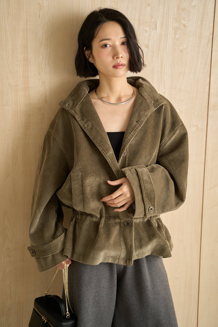 [SET]コーデュロイスタンドカラージャケット+リラックスニットショートパンツ(2set)