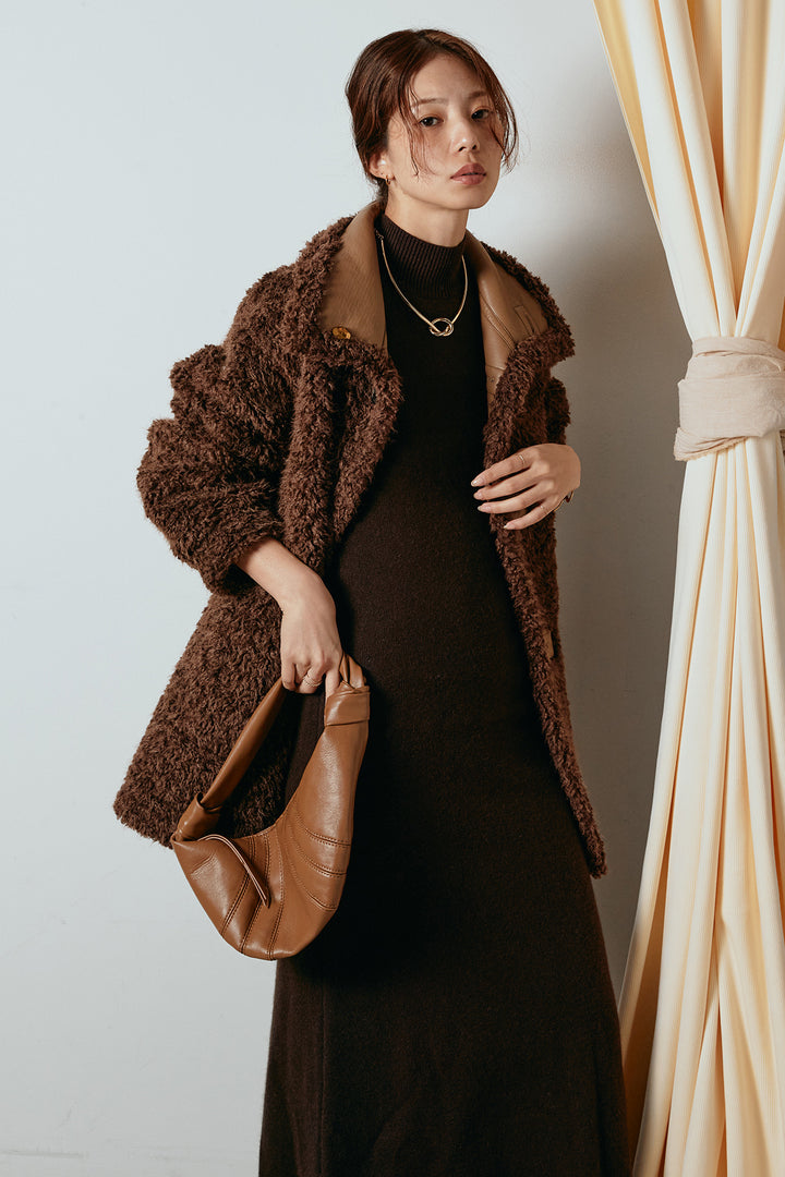 [SET]リバーシブルボアアウター+ノースリーブニットロングワンピース(2set)