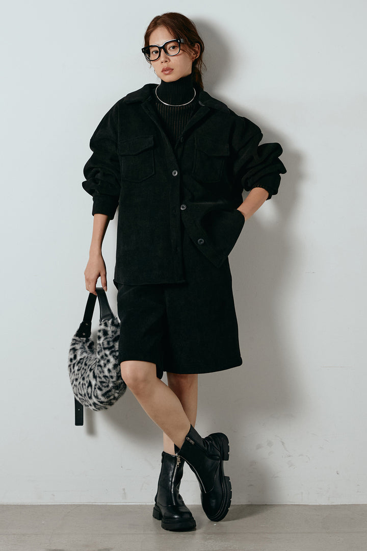 [SET]襟付きコーデュロイポケットシャツ+リブニットシームレスタートルプルオーバー+リラックスコーデュロイハーフパンツ(3set)