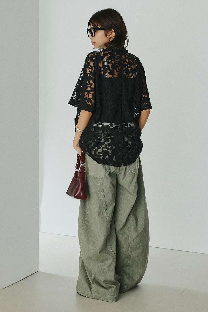 [SET]シアージャガードハーフスリーブテーラードジャケット+サイドベルトカーブワイドパンツ(2set)