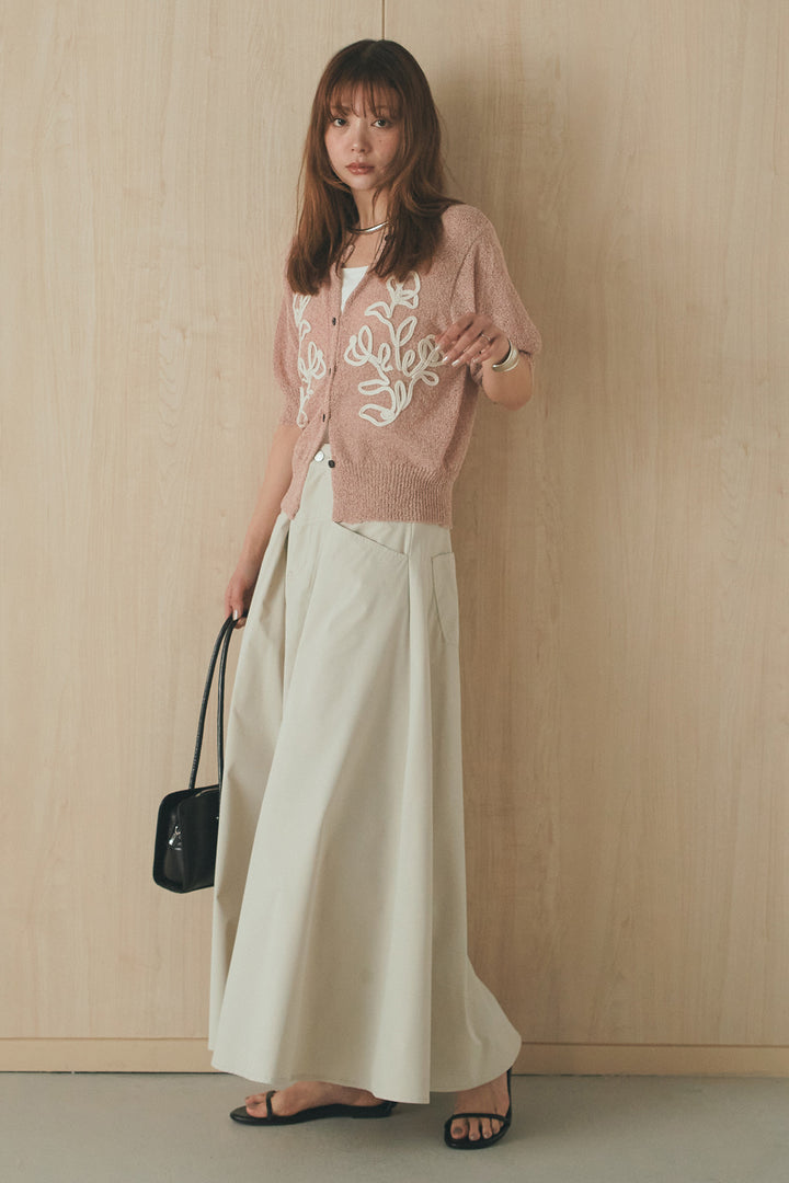 [SET]フロントテープデザイン半袖カーディガン+ミリタリーツイルタックフレアスカート(2set)