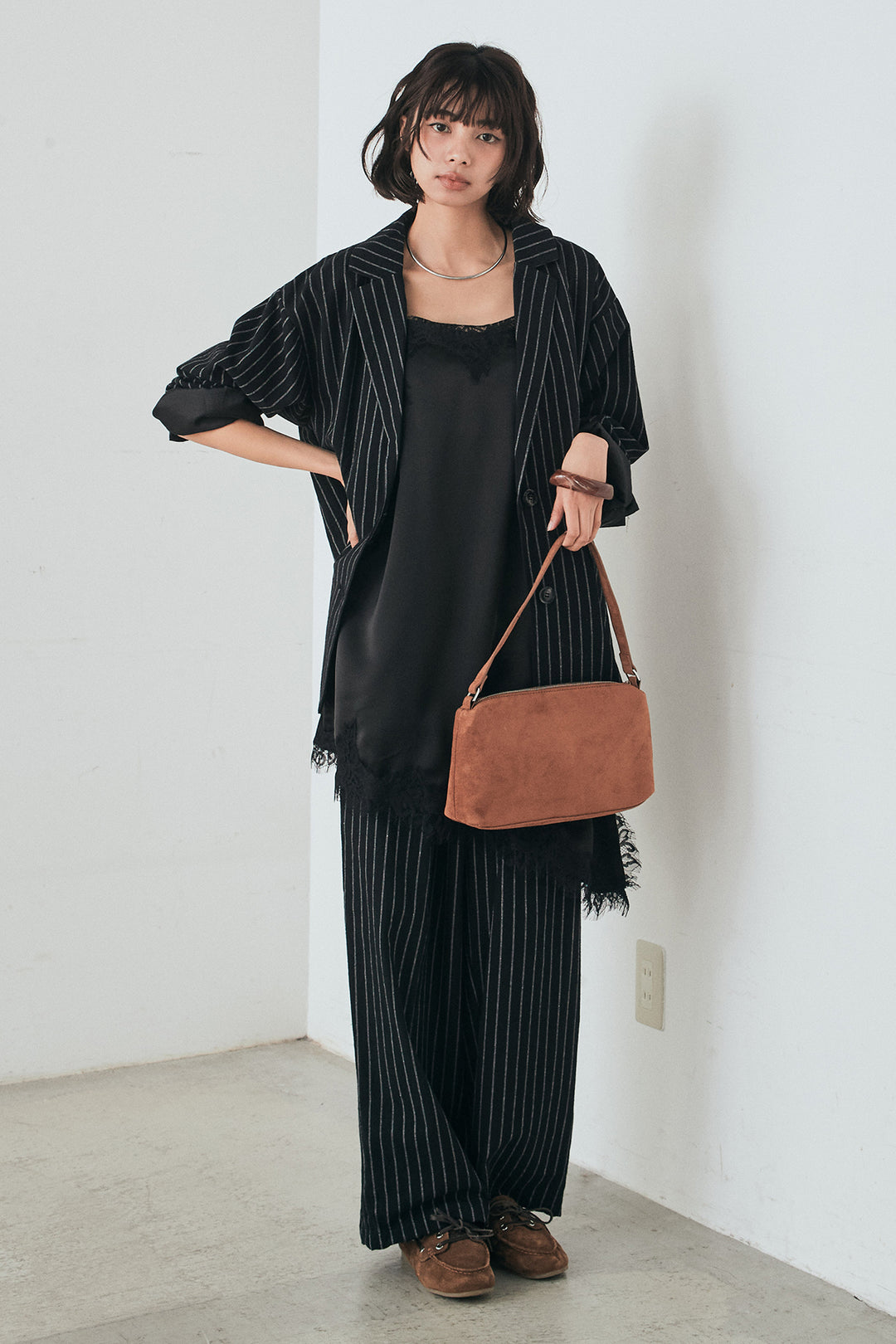 [SET]リネンライクストライプテーラードジャケット+リネンライクストライプタックイージーパンツ(2set)