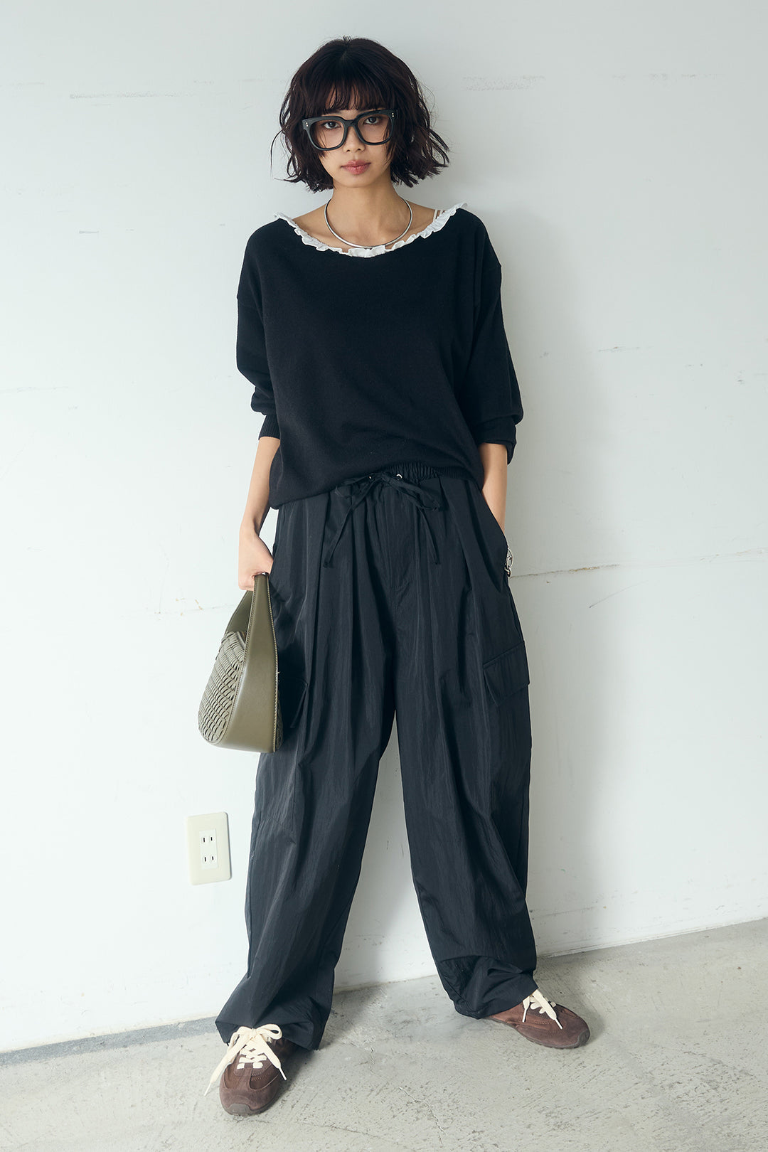 [SET]クールクール異素材コンビオフショルプルオーバー+撥水ジョガーパンツ(2set)