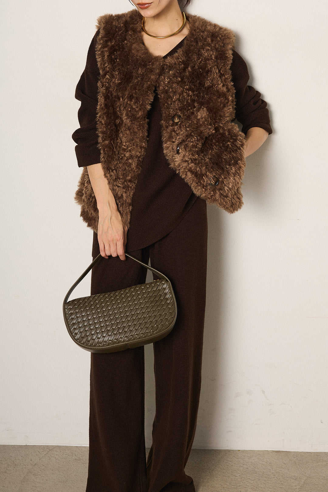 [SET]リラックスワッフルニットSETUP+ノーカラーエコファーベスト(2set)