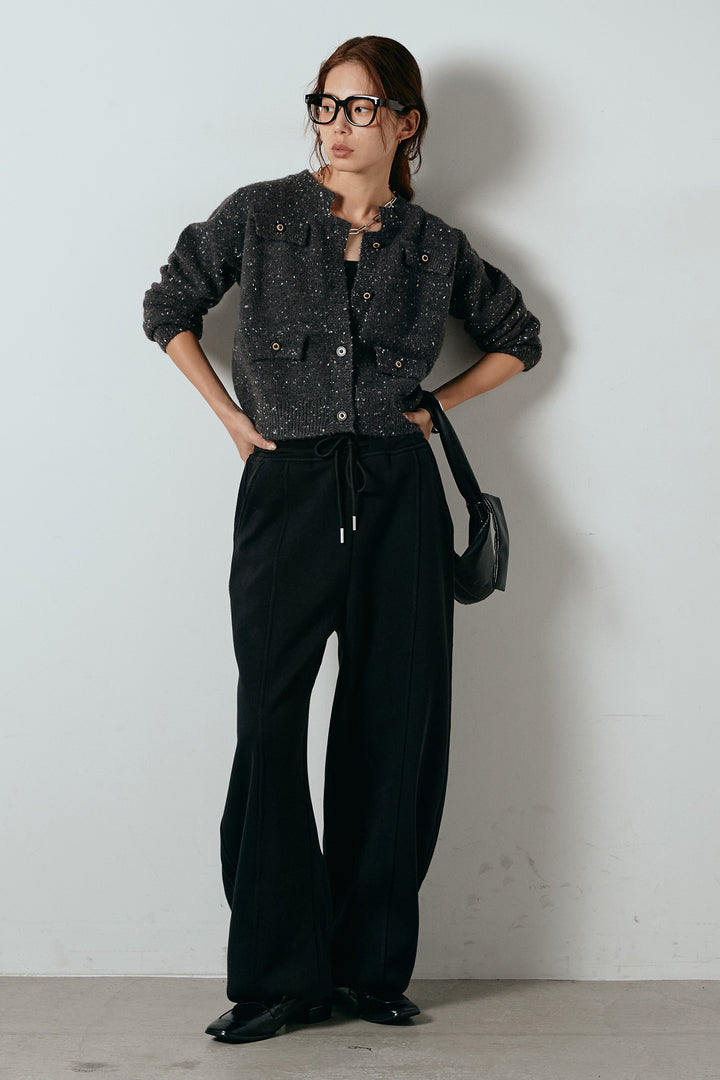 [SET]ネップニットカーディガン+スウェットワイドカーブパンツ(2set)