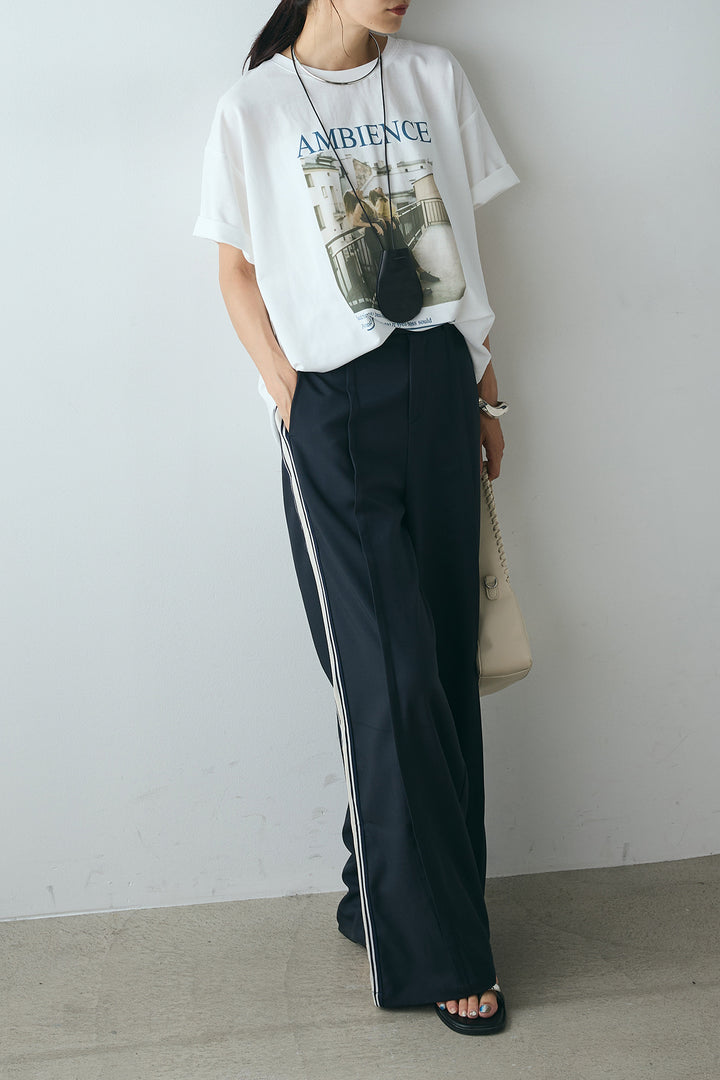 [SET]AMBIENCEフォトプリントTシャツ+サイドラインワイドスラックスパンツ(2set)