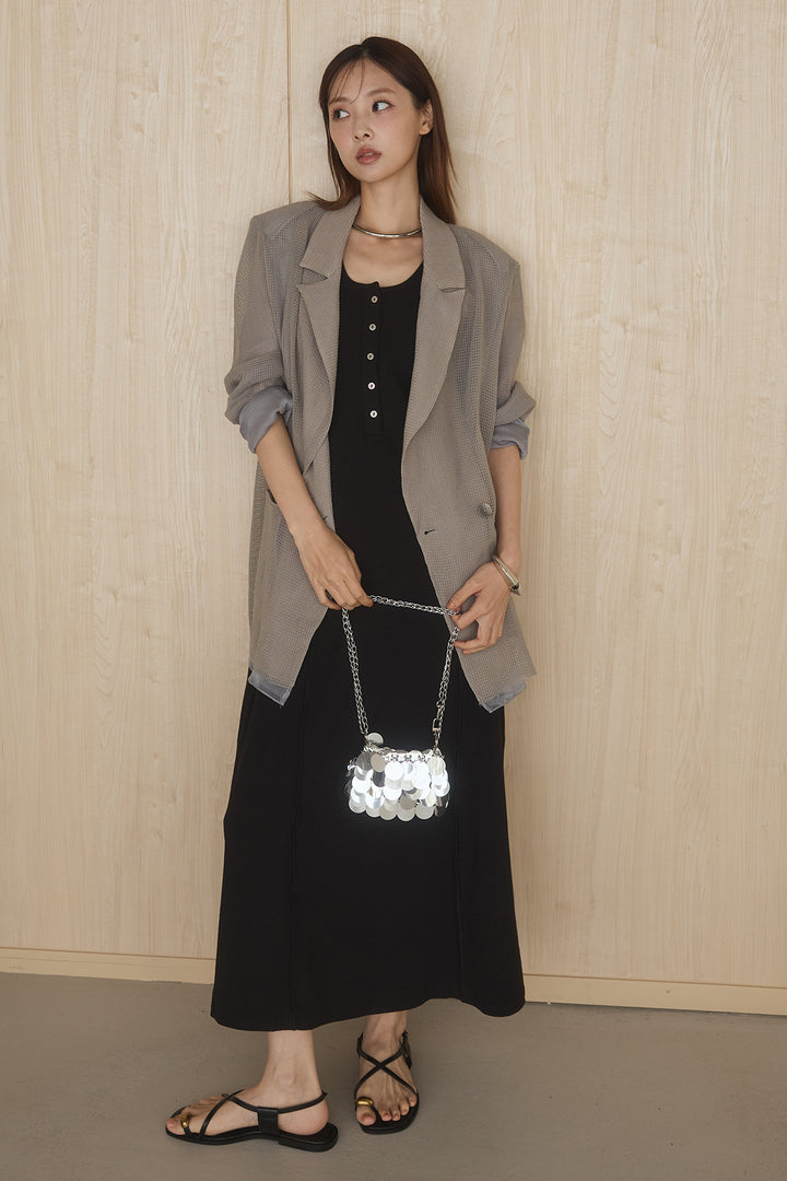 [SET]メッシュテーラードワイドジャケット+ノースリロングワンピース(2set)