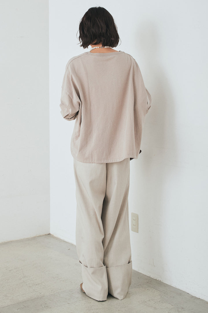 [SET]裾センタードロストロゴプリントワイドTシャツ+センタープレスセミワイドパンツ(2set)