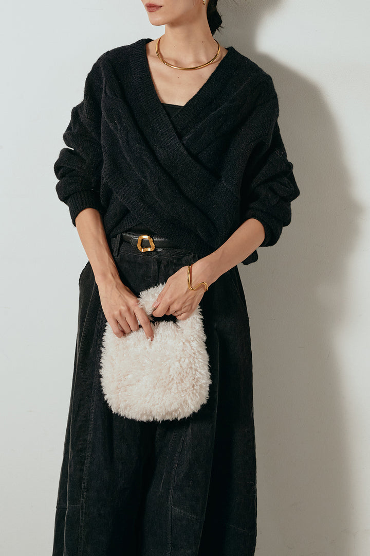 [SET]ケーブルカシュクールニットトップス+タック入りコーデュロイワイドパンツ(2set)