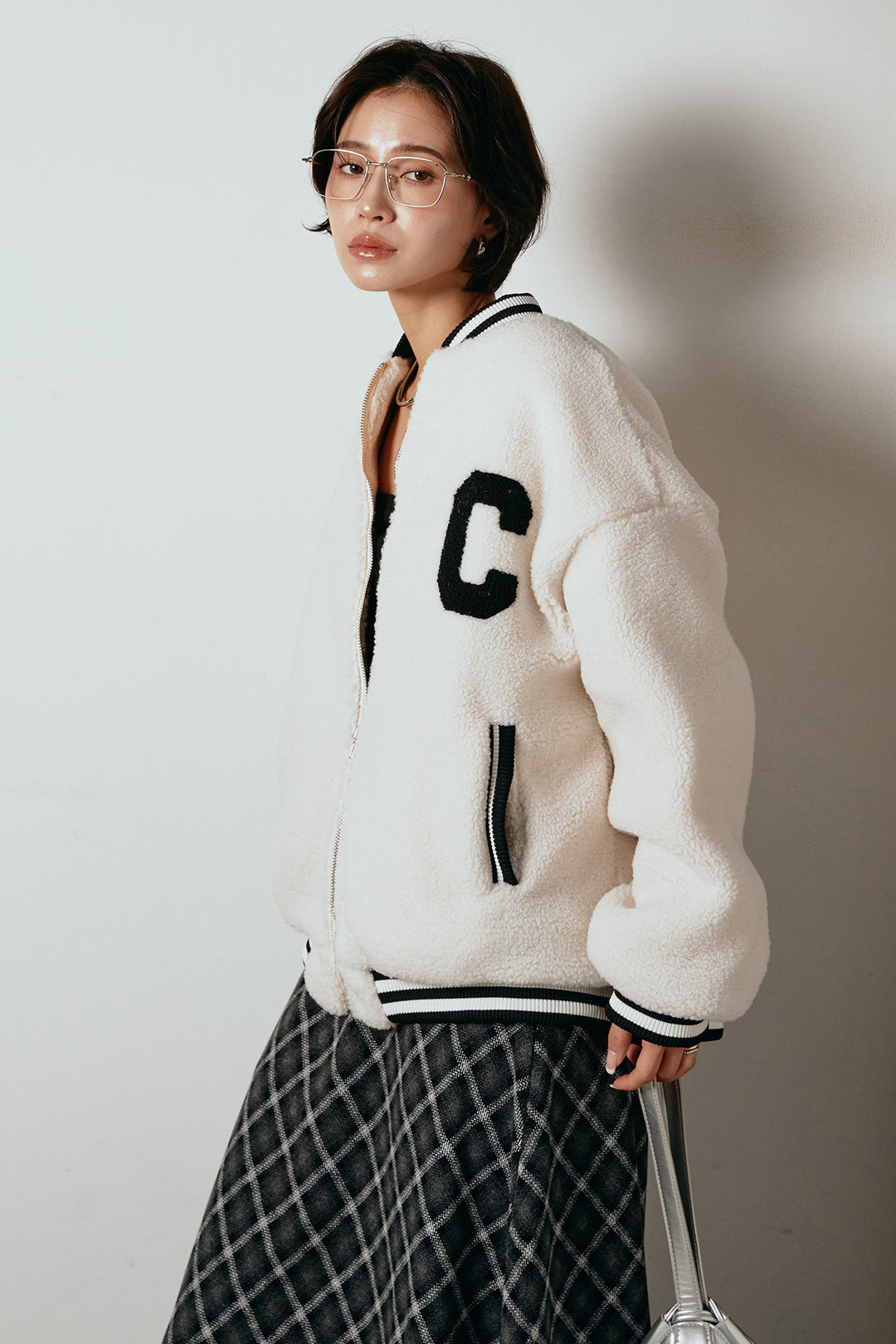 [SET]ロゴスタジャンボアブルゾン+フロッキー起毛チェックスカート(2set)