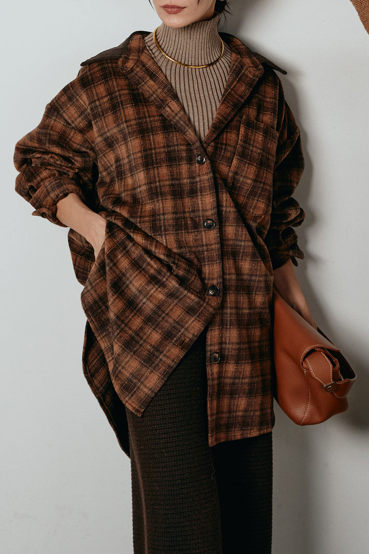 [SET]シャギーチェックシャツジャケット+ワイドリブニットイージーパンツ+リブニットシームレスタートルプルオーバー(3set)