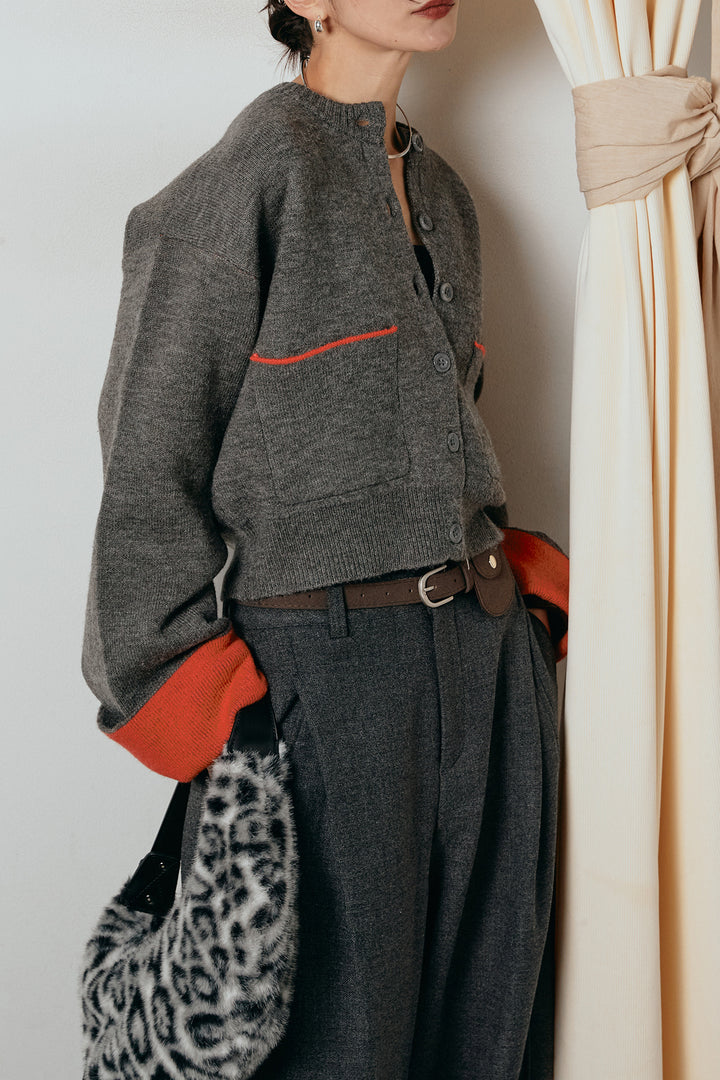 [SET]アルパカタッチダブルフェイスカーディガン+ポーチベルト付きカーブパンツ(2set)