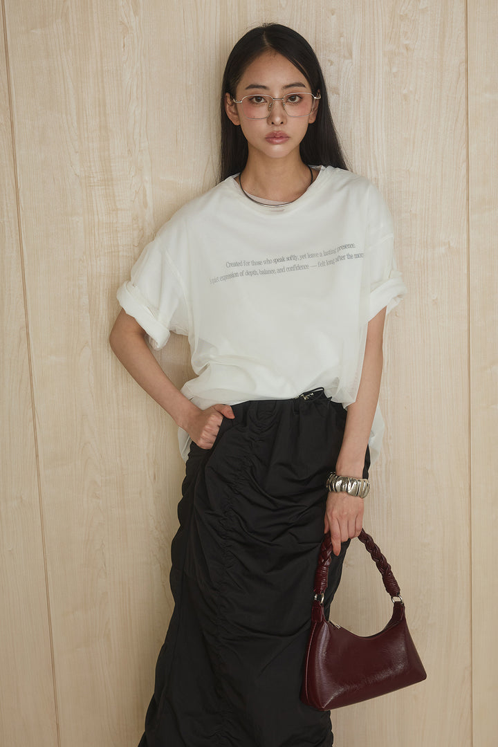 [SET]綿天竺Tシャツ×チュールトップス+ギャザーナロースカート(2set)