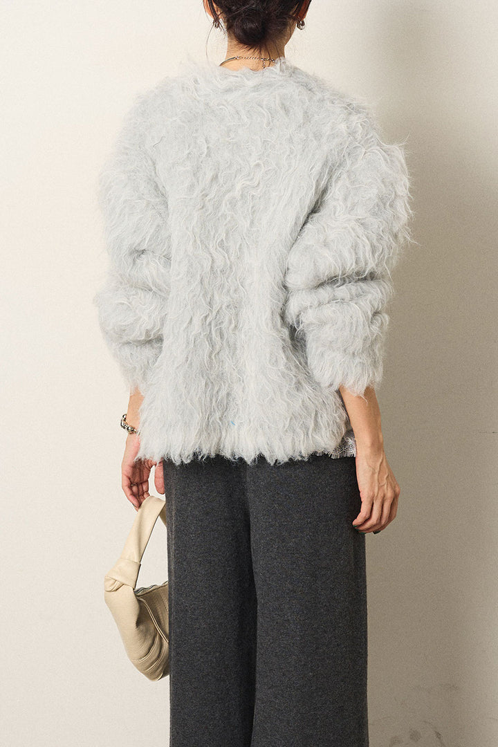 [SET]起毛シャギーニットカーディガン+レース切り替えキャミソール(2set)