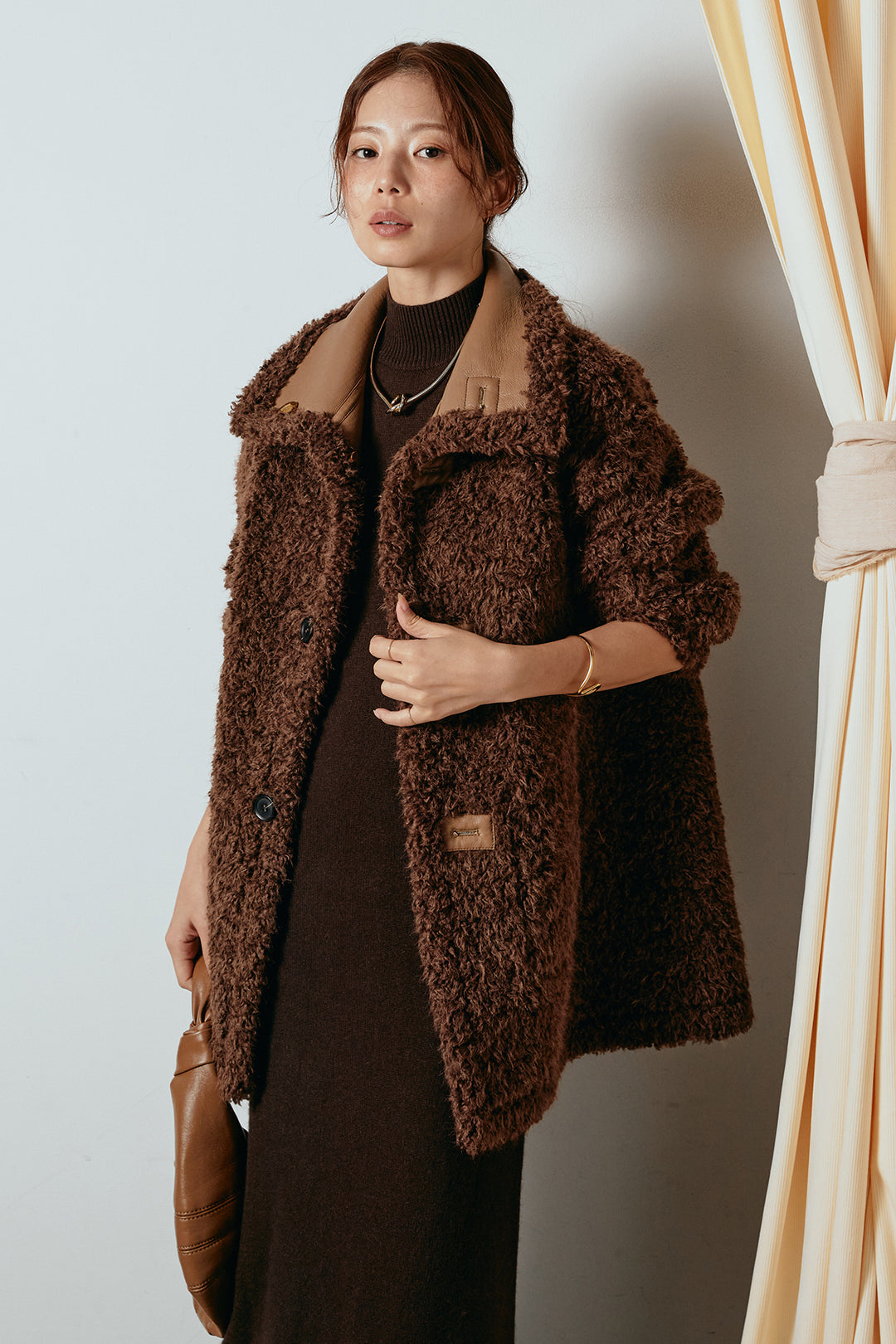 [SET]リバーシブルボアアウター+ノースリーブニットロングワンピース(2set)