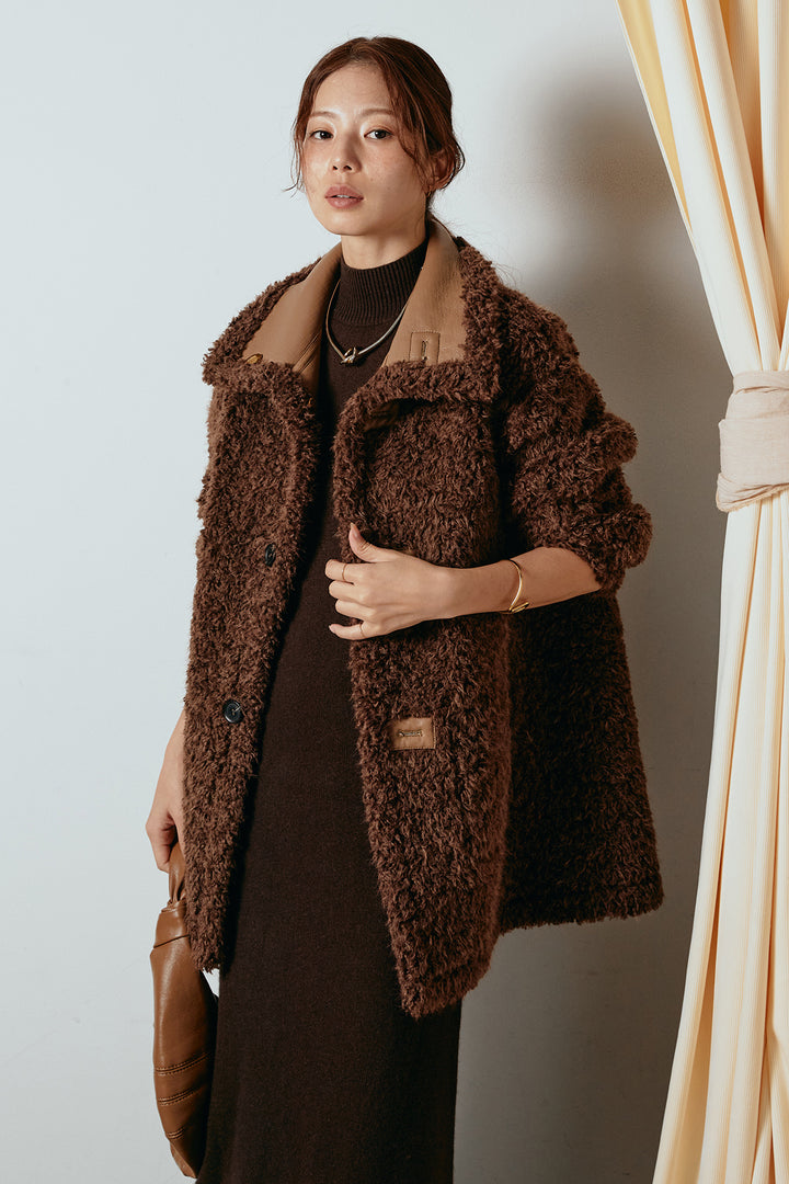 [SET]リバーシブルボアアウター+ノースリーブニットロングワンピース(2set)