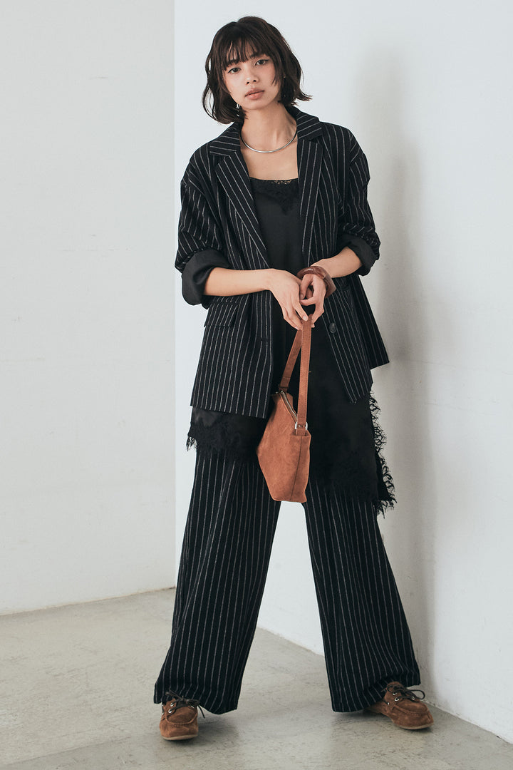 [SET]リネンライクストライプテーラードジャケット+リネンライクストライプタックイージーパンツ(2set)