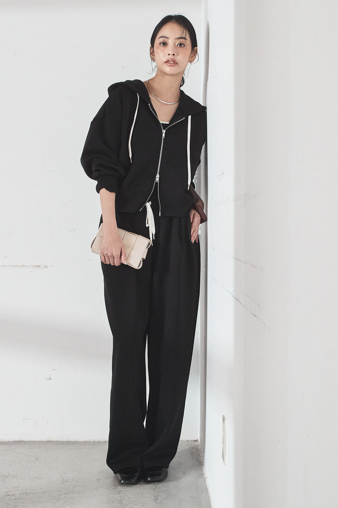 [SET]スウェットドルマンジップフードパーカー+スウェットコクーンイージーパンツ(2set)