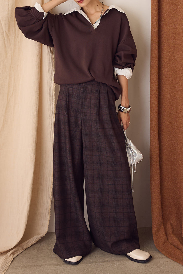 【即納】タック入りタータンチェックワイドパンツ