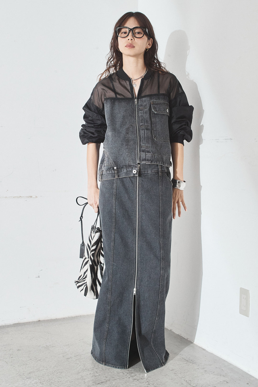 [SET]デニムコンビネーションブルゾン+フロントジップデニムスカート(2set)