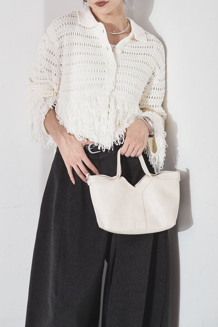 [SET]メッシュフリンジカーディガン+ウールタッチカーブワイドパンツ(2set)