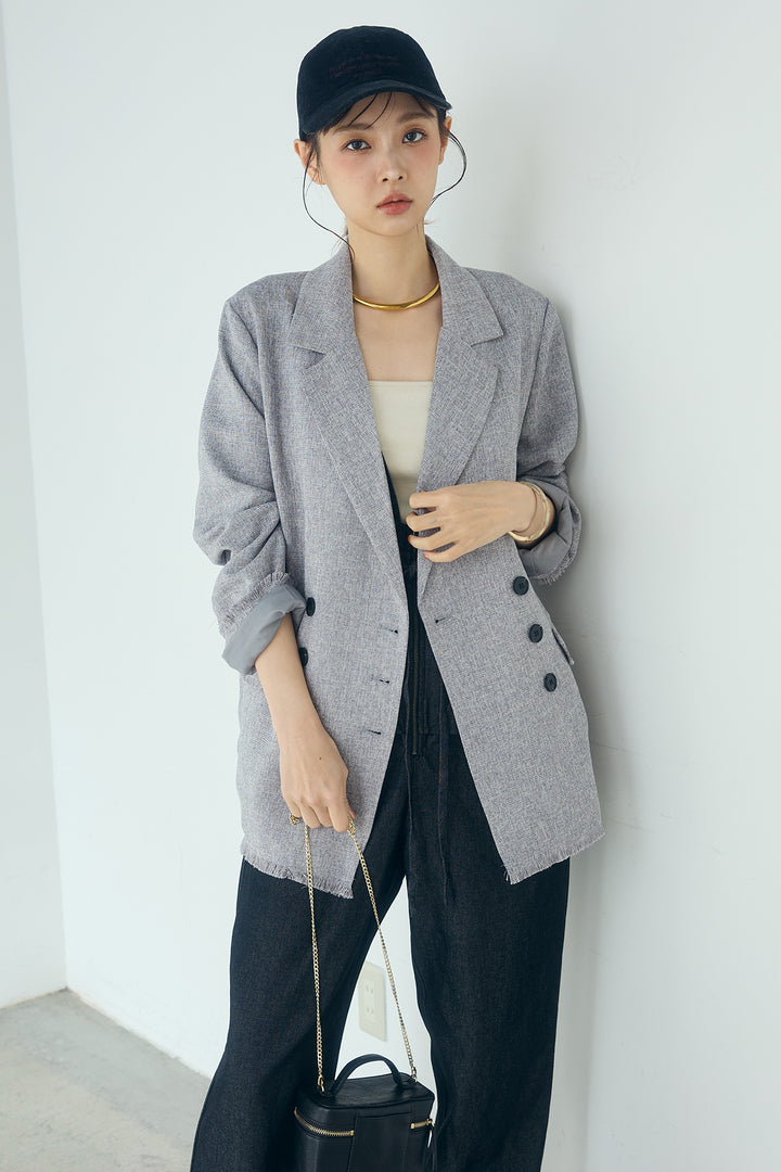 [SET]スラブネップツイードフリンジテーラードジャケット+デニムペプラムコンビネゾン(2set)